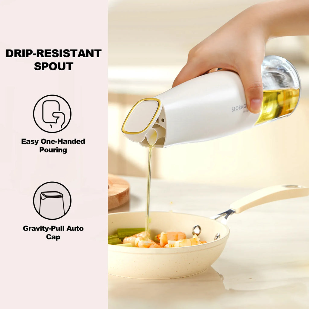 Auto-Flip Gravity Olive Oil & Soy Sauce Dispenser Bottle - 500ml/17oz Easy Cleaning, Leakproof(Black)