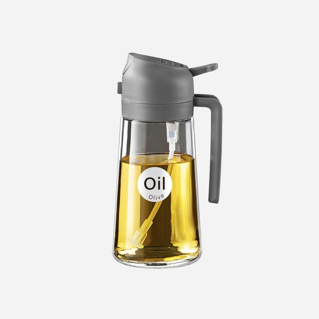 YARRAMTE 2 in 1 Oil Sprayer Bottle Dispenser 16oz/470ml Glass Olive Oil Sprayer Cooking Oil Sprayer Bottle for Kitchen Salad, Grill, BBQ (With Stickers)
