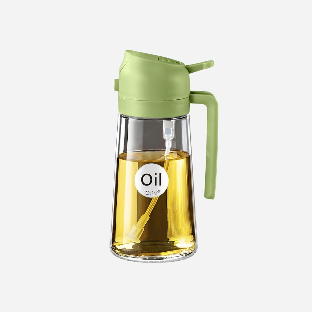 YARRAMTE 2 in 1 Oil Sprayer Bottle Dispenser 16oz/470ml Glass Olive Oil Sprayer Cooking Oil Sprayer Bottle for Kitchen Salad, Grill, BBQ (With Stickers)