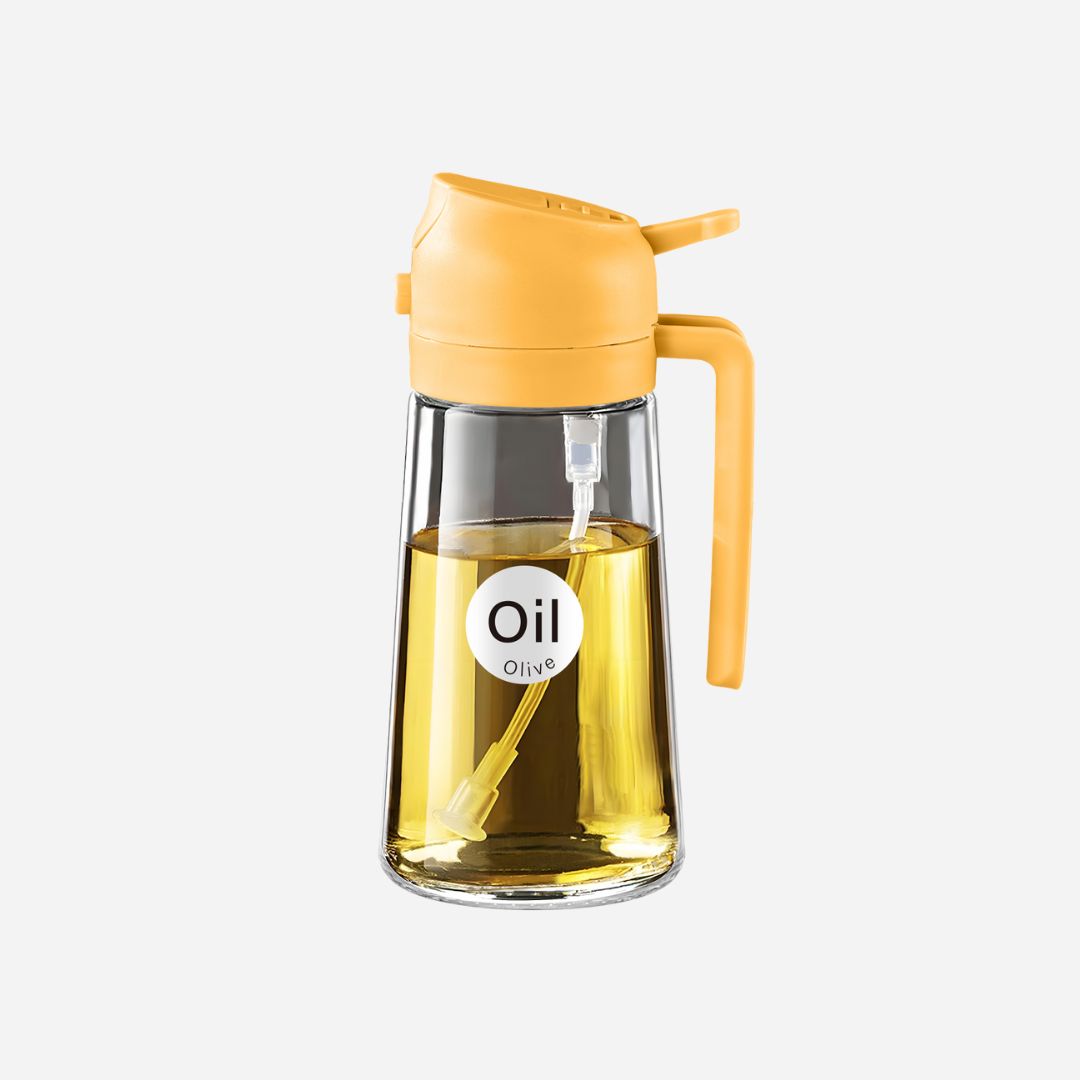 YARRAMTE 2 in 1 Oil Sprayer Bottle Dispenser 16oz/470ml Glass Olive Oil Sprayer Cooking Oil Sprayer Bottle for Kitchen Salad, Grill, BBQ (With Stickers)