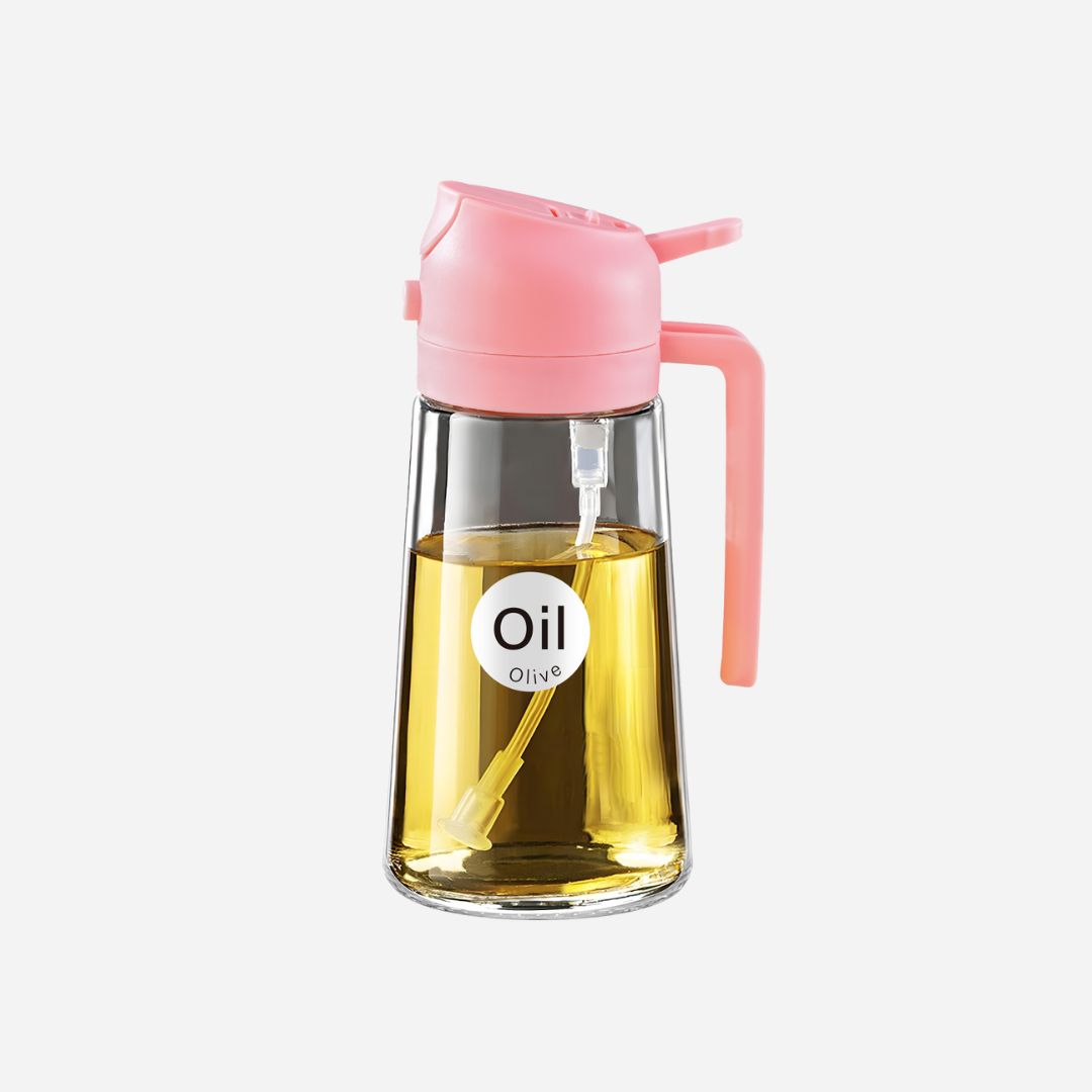 YARRAMTE 2 in 1 Oil Sprayer Bottle Dispenser 16oz/470ml Glass Olive Oil Sprayer Cooking Oil Sprayer Bottle for Kitchen Salad, Grill, BBQ (With Stickers)