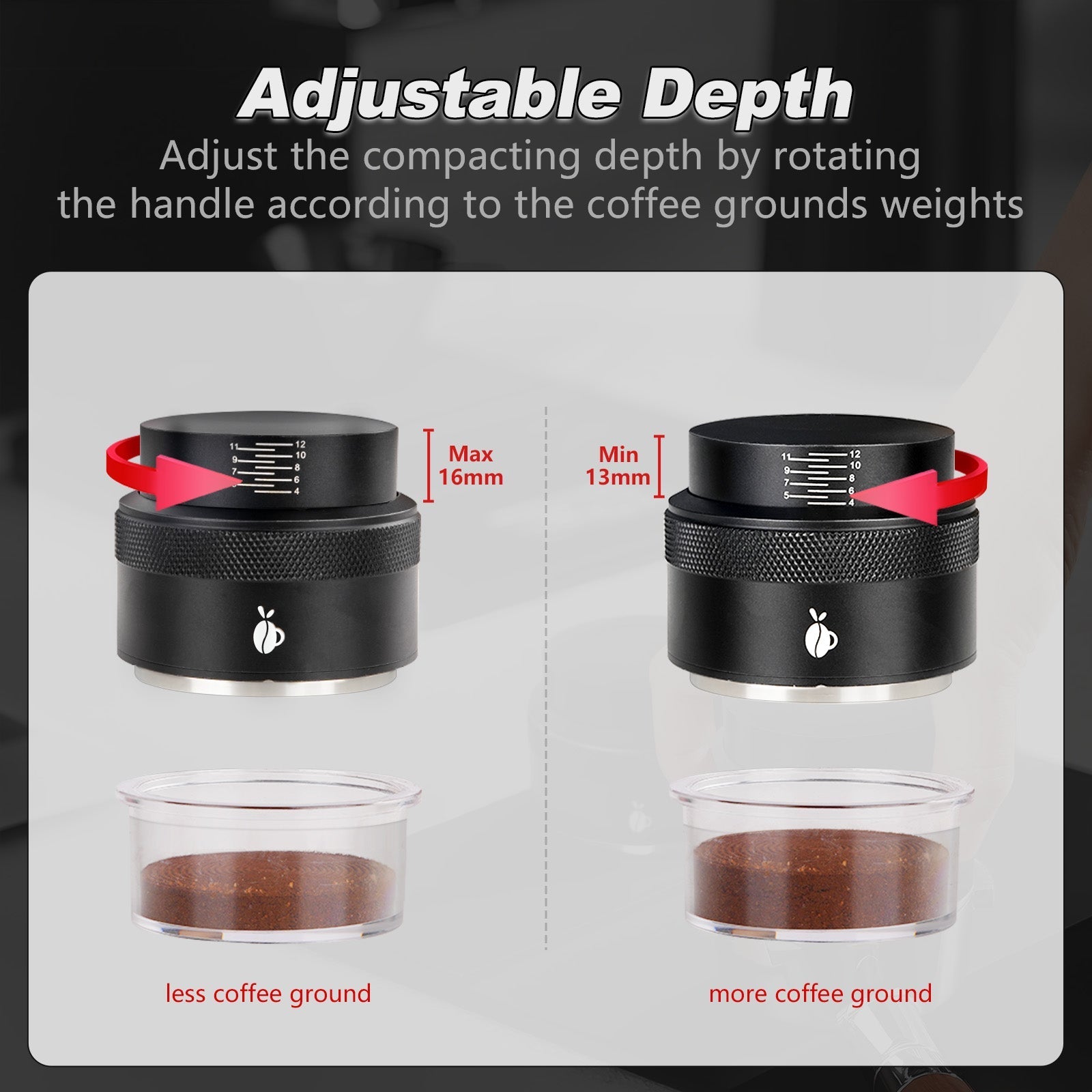 Yarramate 51mm, 53mm, 58mm Espresso Coffee Palm Tamper Black