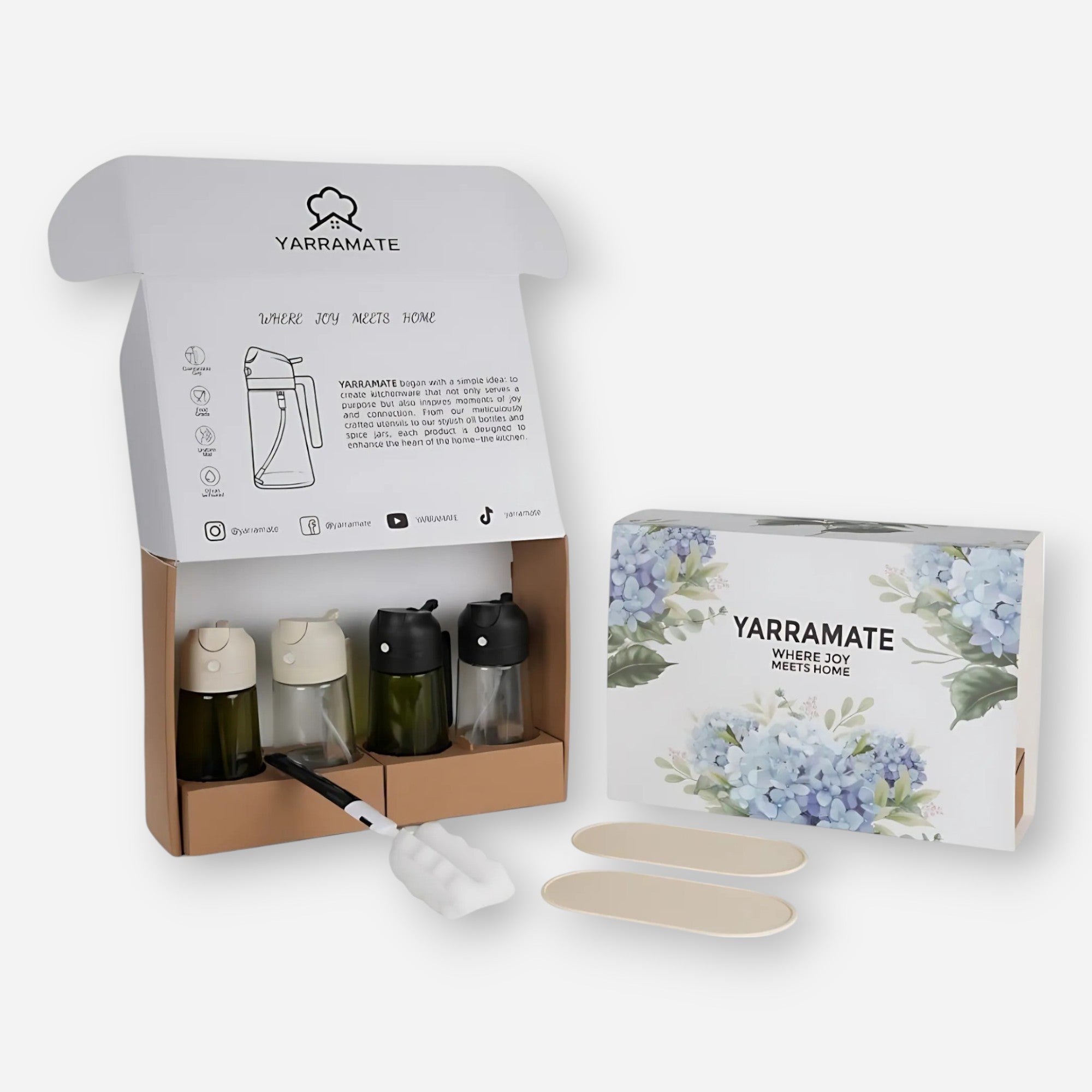 Oil Sprayer Bundle Non-Slip Bottle Mat + Cleaning Brush 470ml Kitchen Tool Set For Air Fryer Grill