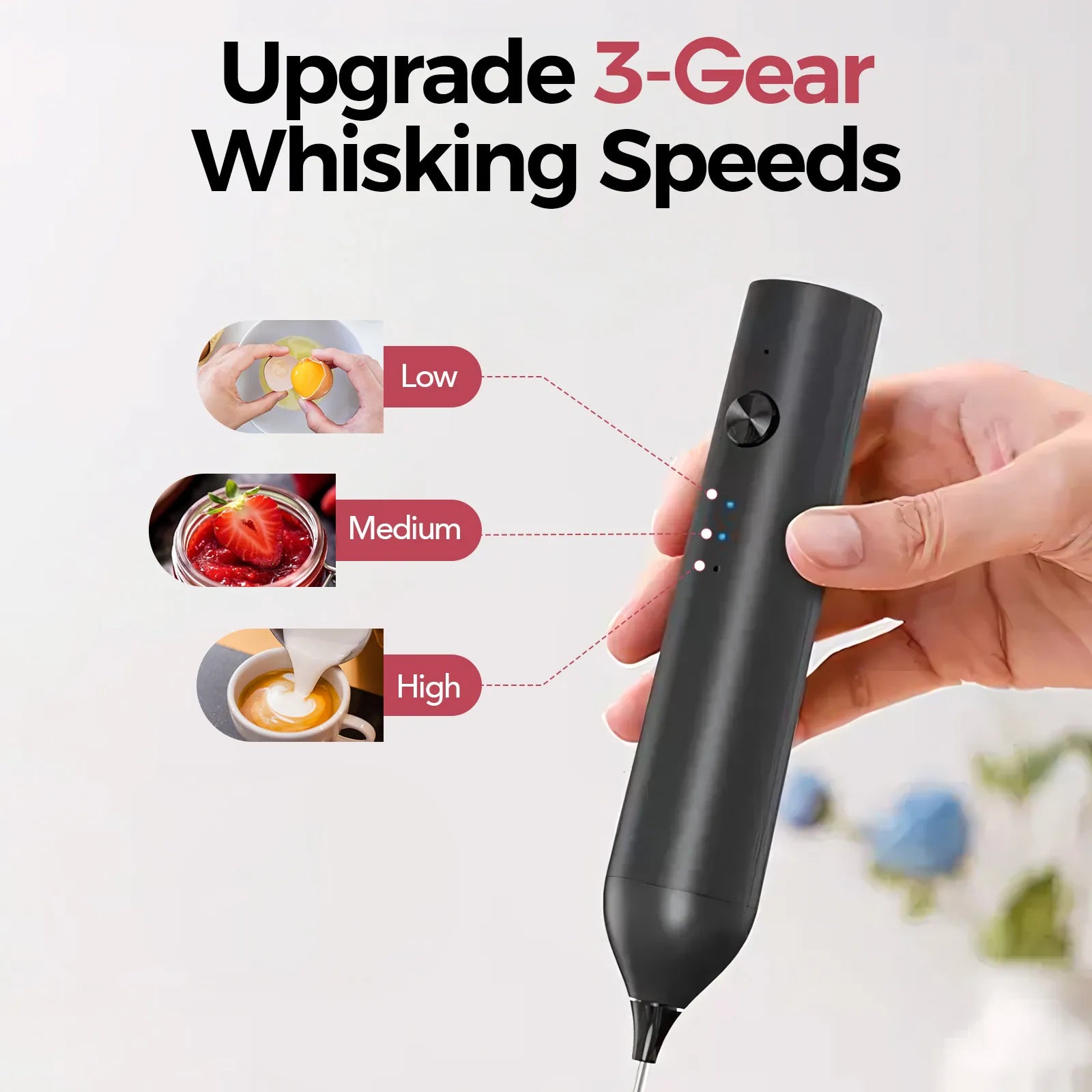 Yarramate Electric Handheld Milk Frother, Coffee Mixer - Black