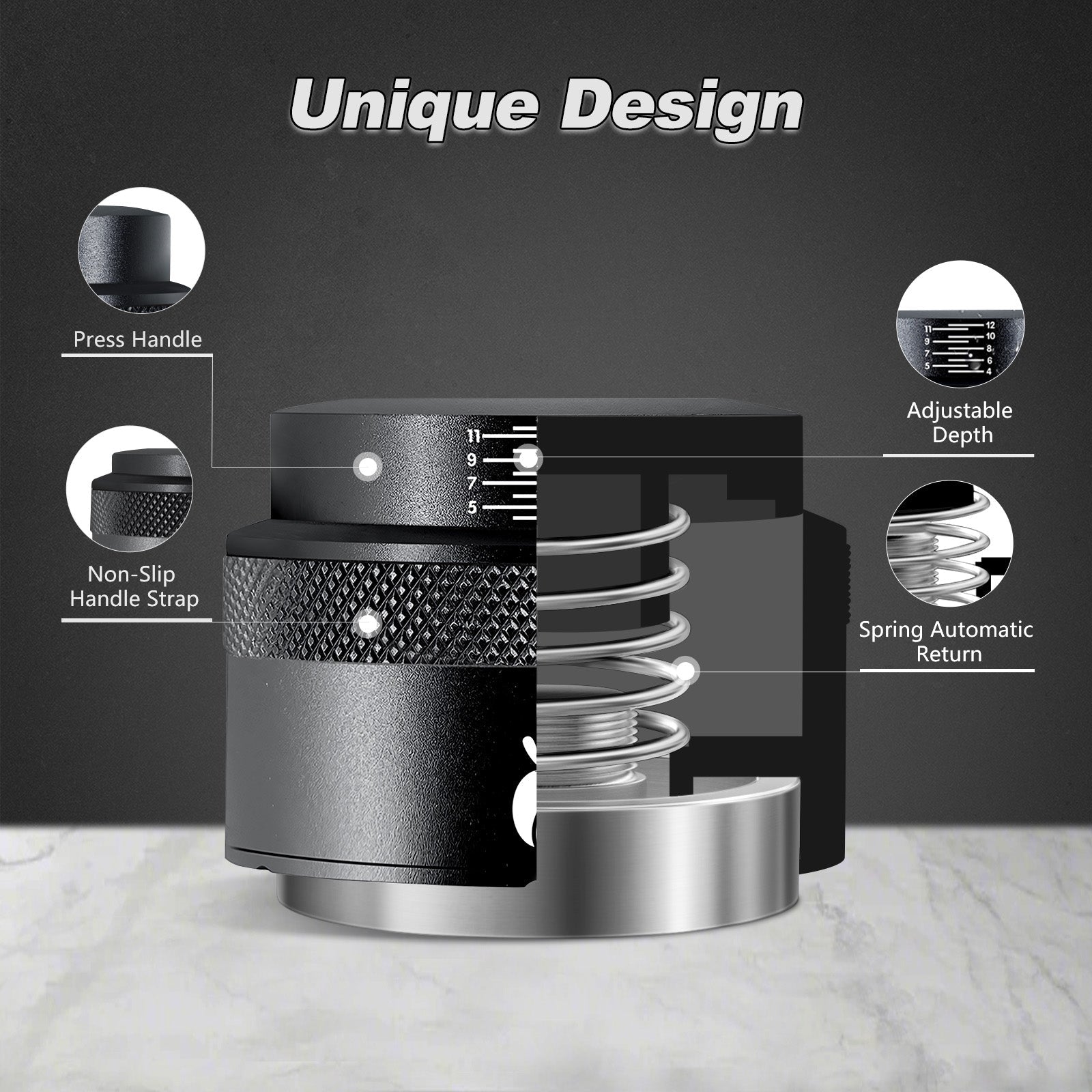 Yarramate 51mm, 53mm, 58mm Espresso Coffee Palm Tamper Black