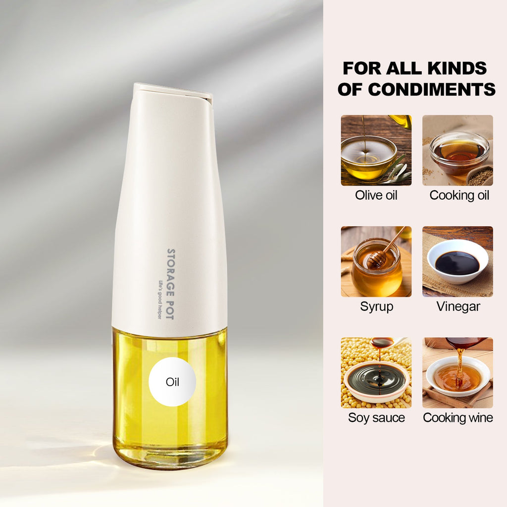 Auto-Flip Gravity Olive Oil & Soy Sauce Dispenser Bottle - 500ml/17oz Easy Cleaning, Leakproof(White)