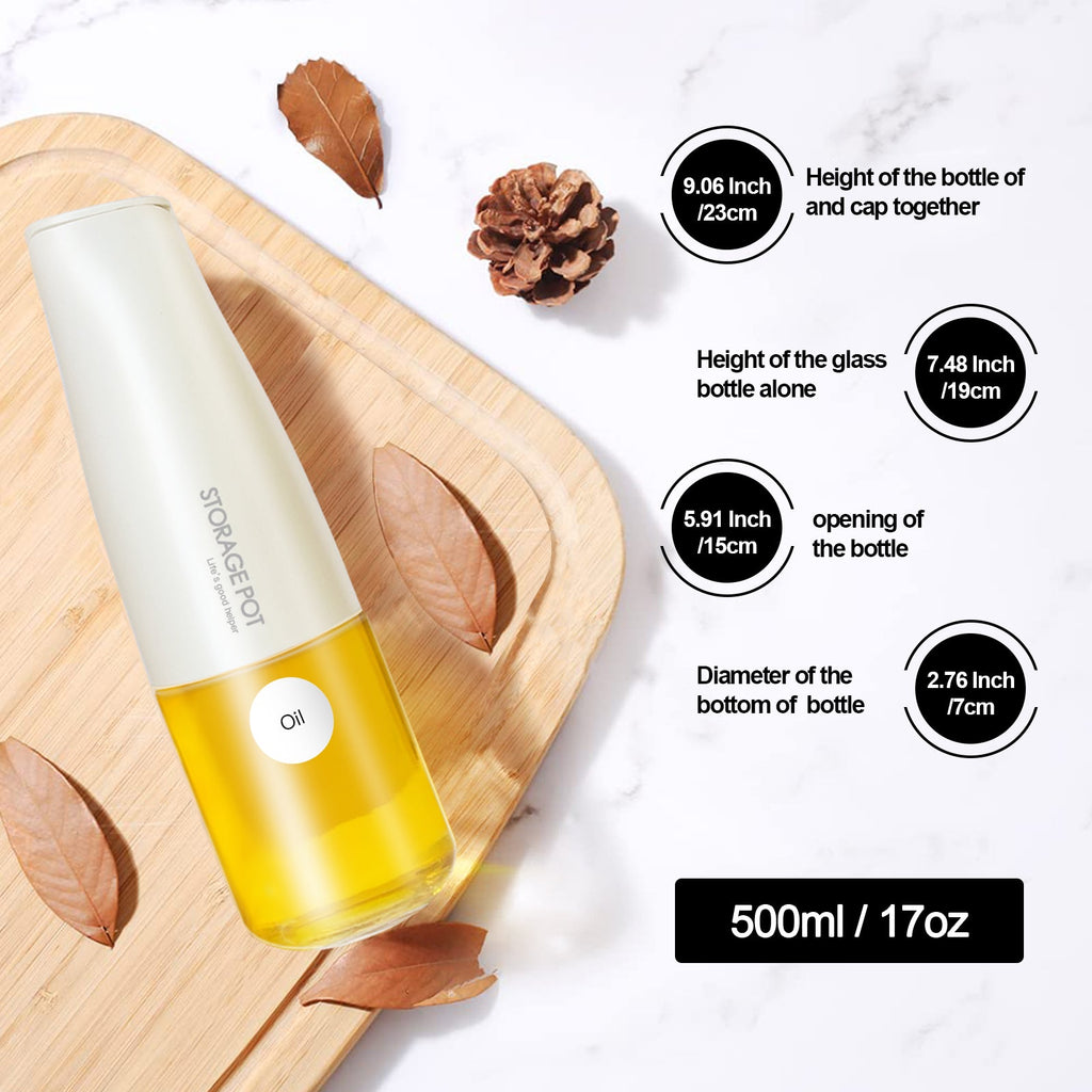 Auto-Flip Gravity Olive Oil & Soy Sauce Dispenser Bottle - 500ml/17oz Easy Cleaning, Leakproof(White)