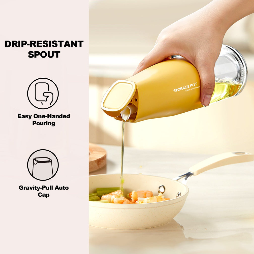 Auto-Flip Gravity Olive Oil & Soy Sauce Dispenser Bottle - 500ml/17oz Easy Cleaning, Leakproof(Orange)