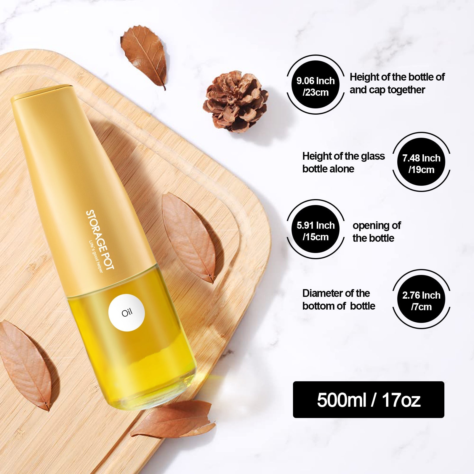 Auto-Flip Gravity Olive Oil & Soy Sauce Dispenser Bottle - 500ml/17oz Easy Cleaning, Leakproof(Orange)