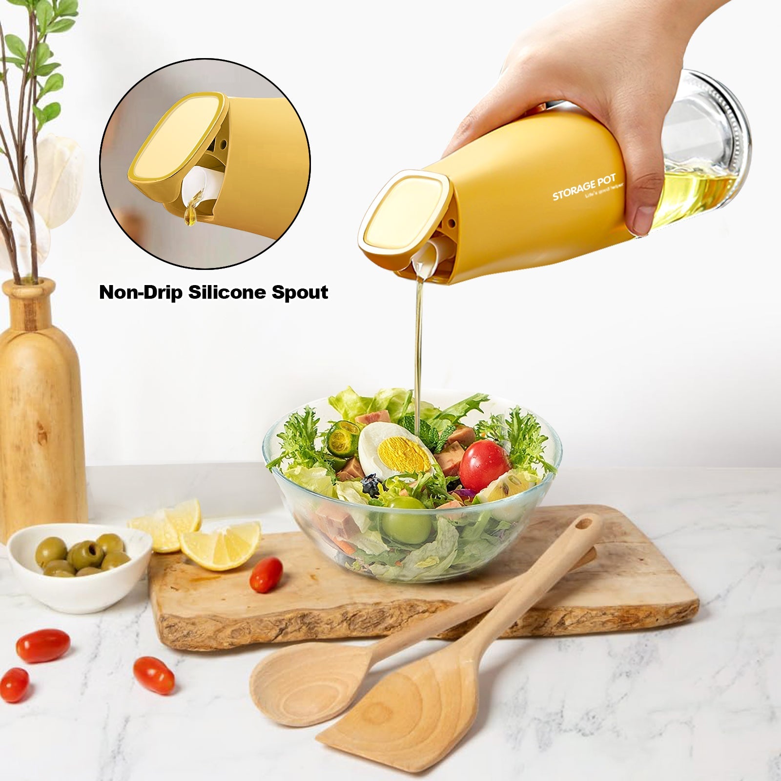 Auto-Flip Gravity Olive Oil & Soy Sauce Dispenser Bottle - 500ml/17oz Easy Cleaning, Leakproof(Orange)