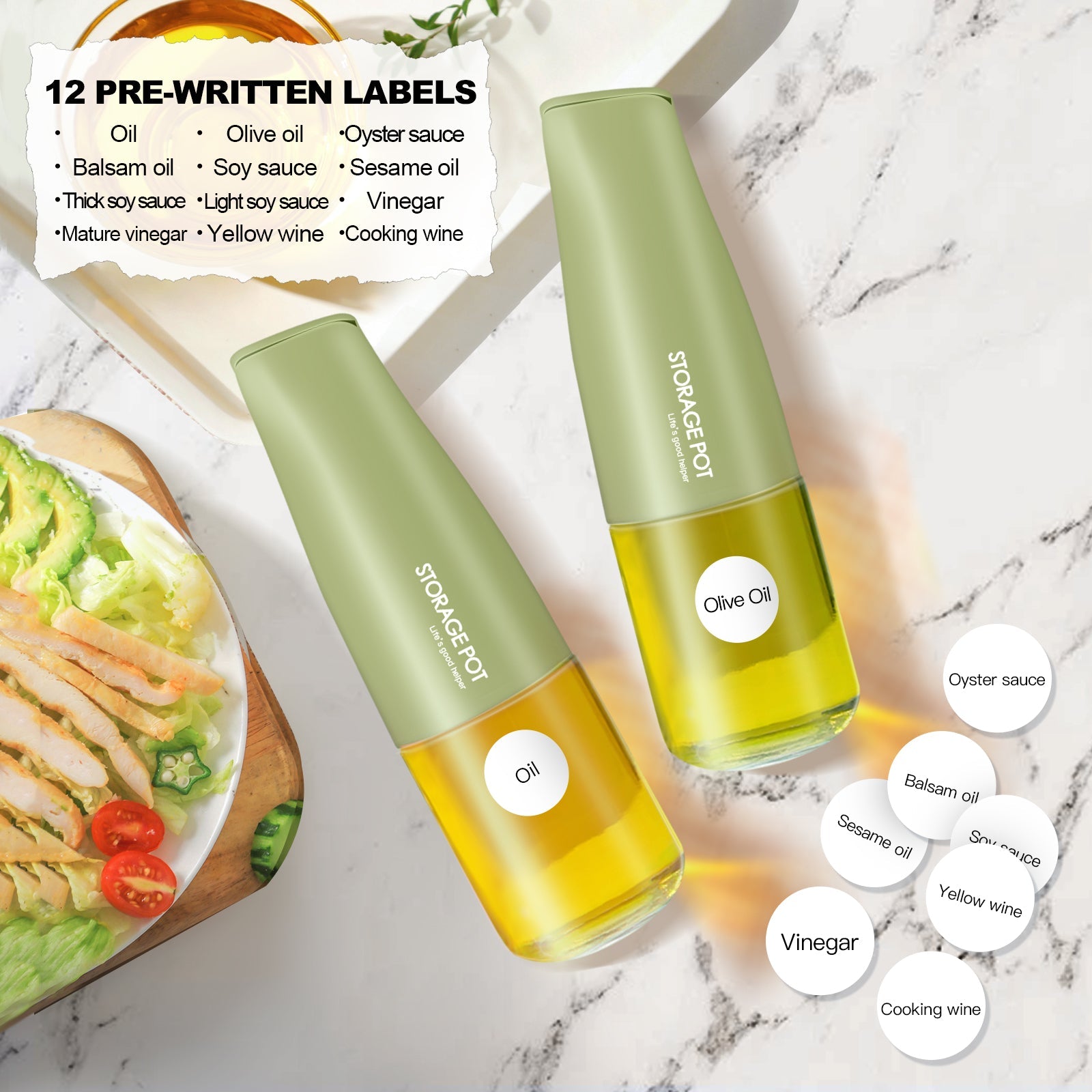 Auto-Flip Gravity Olive Oil & Soy Sauce Dispenser Bottle - 500ml/17oz Easy Cleaning, Leakproof(Green)