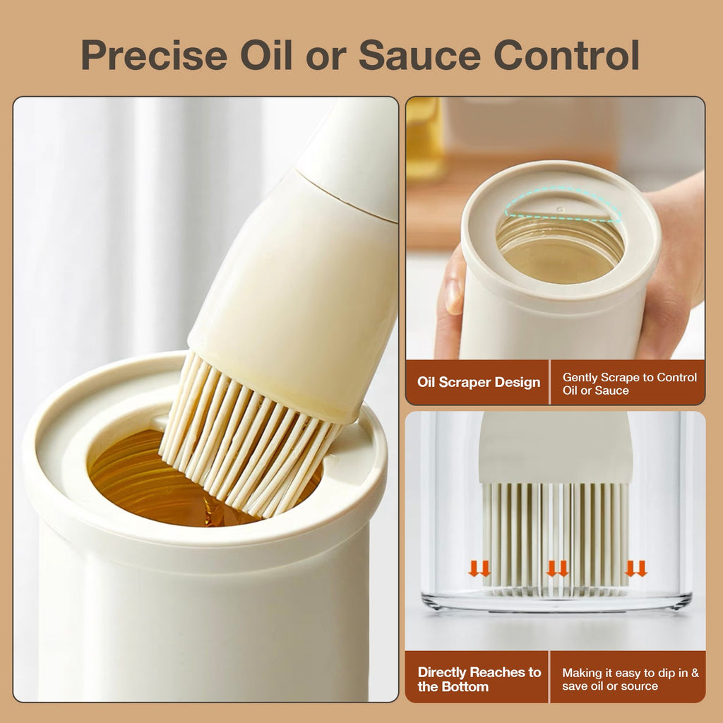 Heat-Resistant Glass Oil Dispenser Bottle with Food Grade Silicone Brush - 10oz/300ml Baking & Cooking Essential, Ergonomic Design, Leakproof (White)