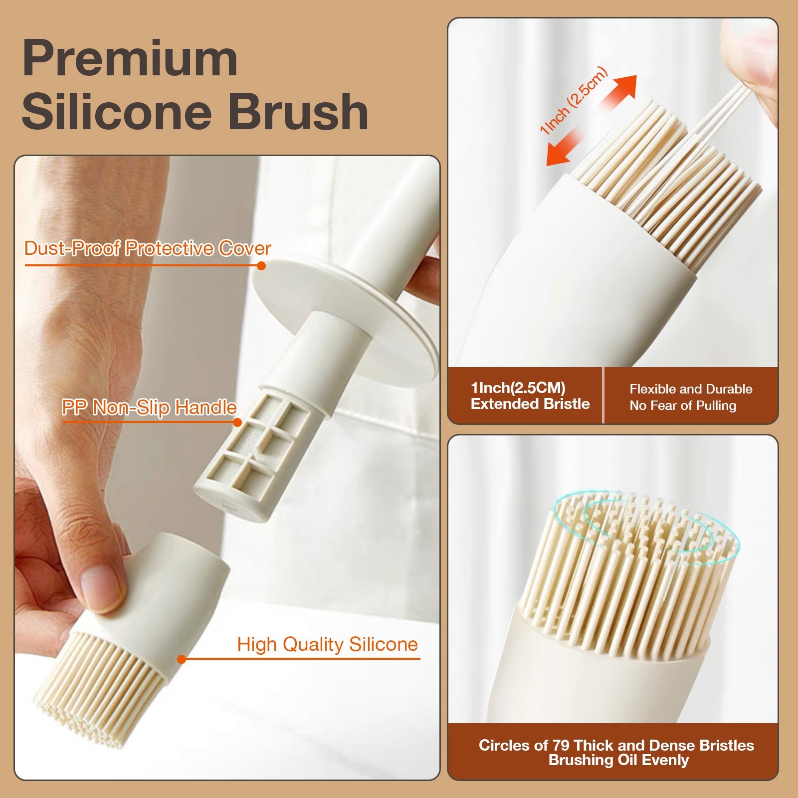 Heat-Resistant Glass Oil Dispenser Bottle with Food Grade Silicone Brush - 10oz/300ml Baking & Cooking Essential, Ergonomic Design, Leakproof (White)