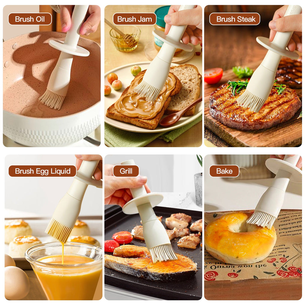 Heat-Resistant Glass Oil Dispenser Bottle with Food Grade Silicone Brush - 10oz/300ml Baking & Cooking Essential, Ergonomic Design, Leakproof (White)