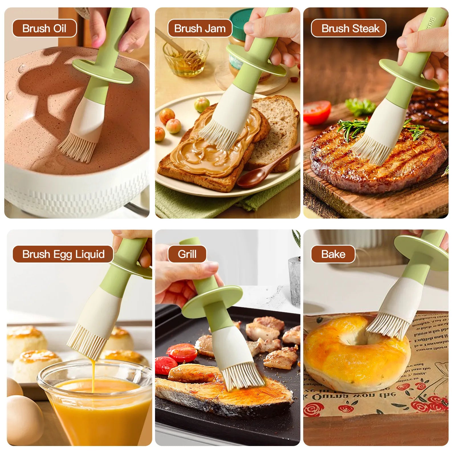 Glass Oil Dispenser Bottle with Silicone Food Grade Brush 10oz/300ml (Green)