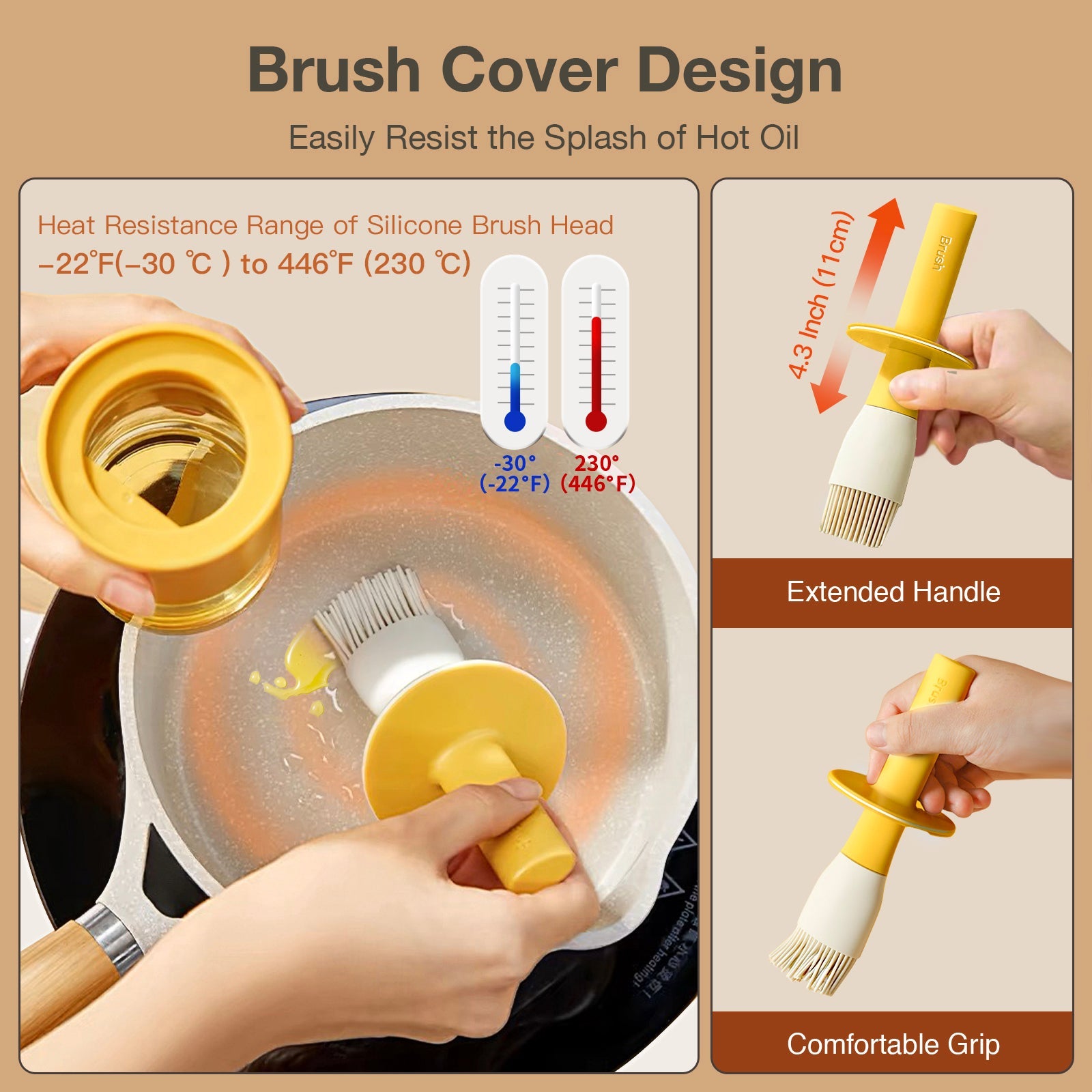 Glass Oil Dispenser Bottle with Silicone Food Grade Brush 10oz/300ml (Yellow)