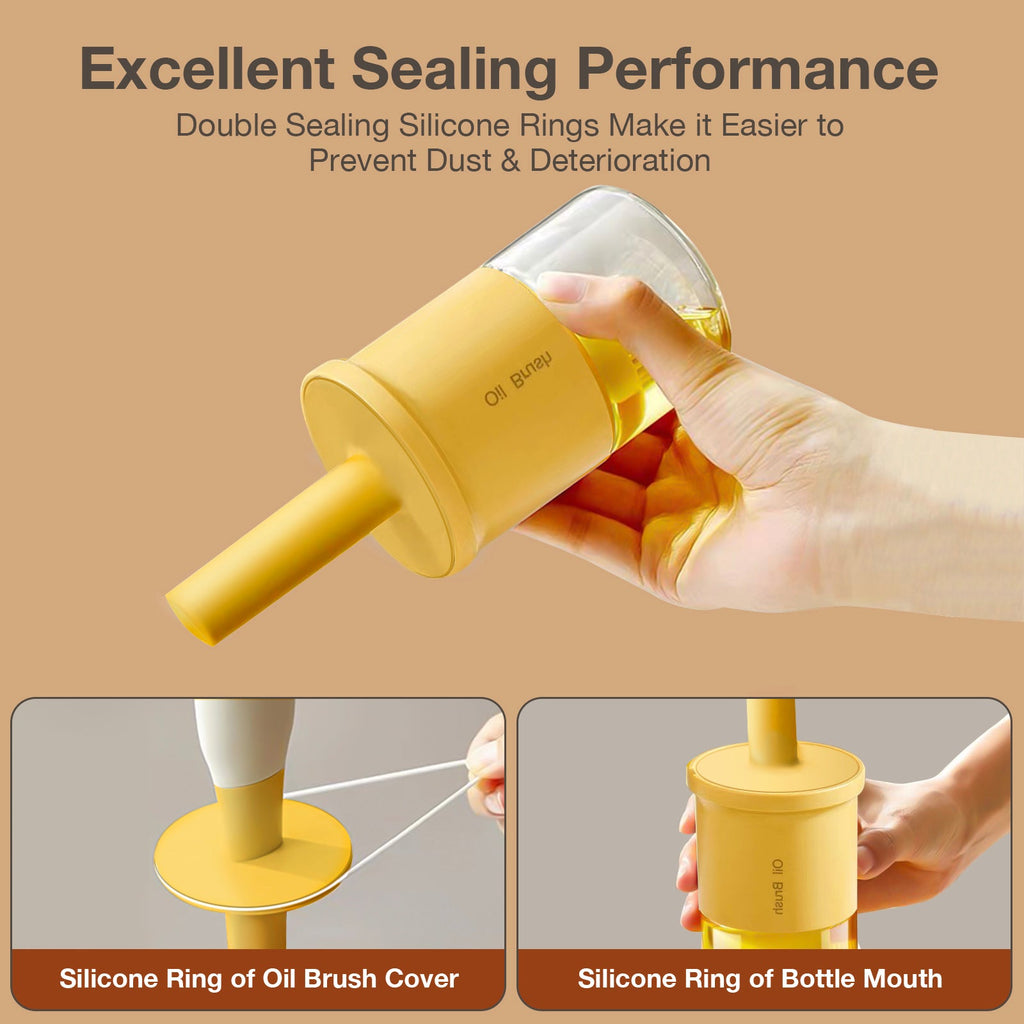 Glass Oil Dispenser Bottle with Silicone Food Grade Brush 10oz/300ml (Yellow)