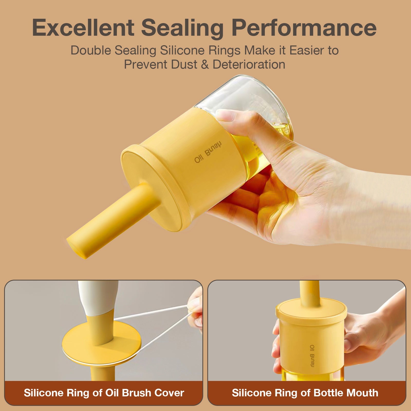 Glass Oil Dispenser Bottle with Silicone Food Grade Brush 10oz/300ml (Yellow)