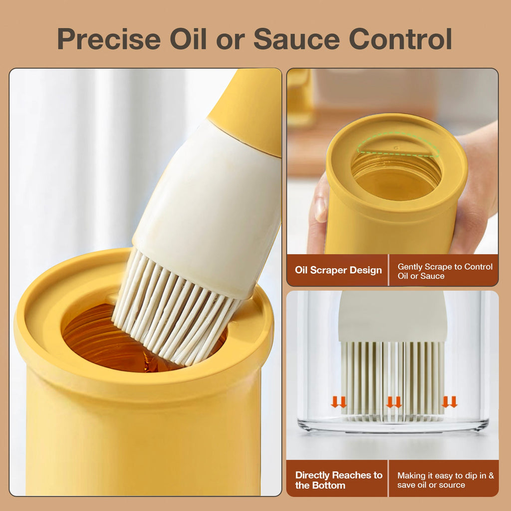 Glass Oil Dispenser Bottle with Silicone Food Grade Brush 10oz/300ml (Yellow)