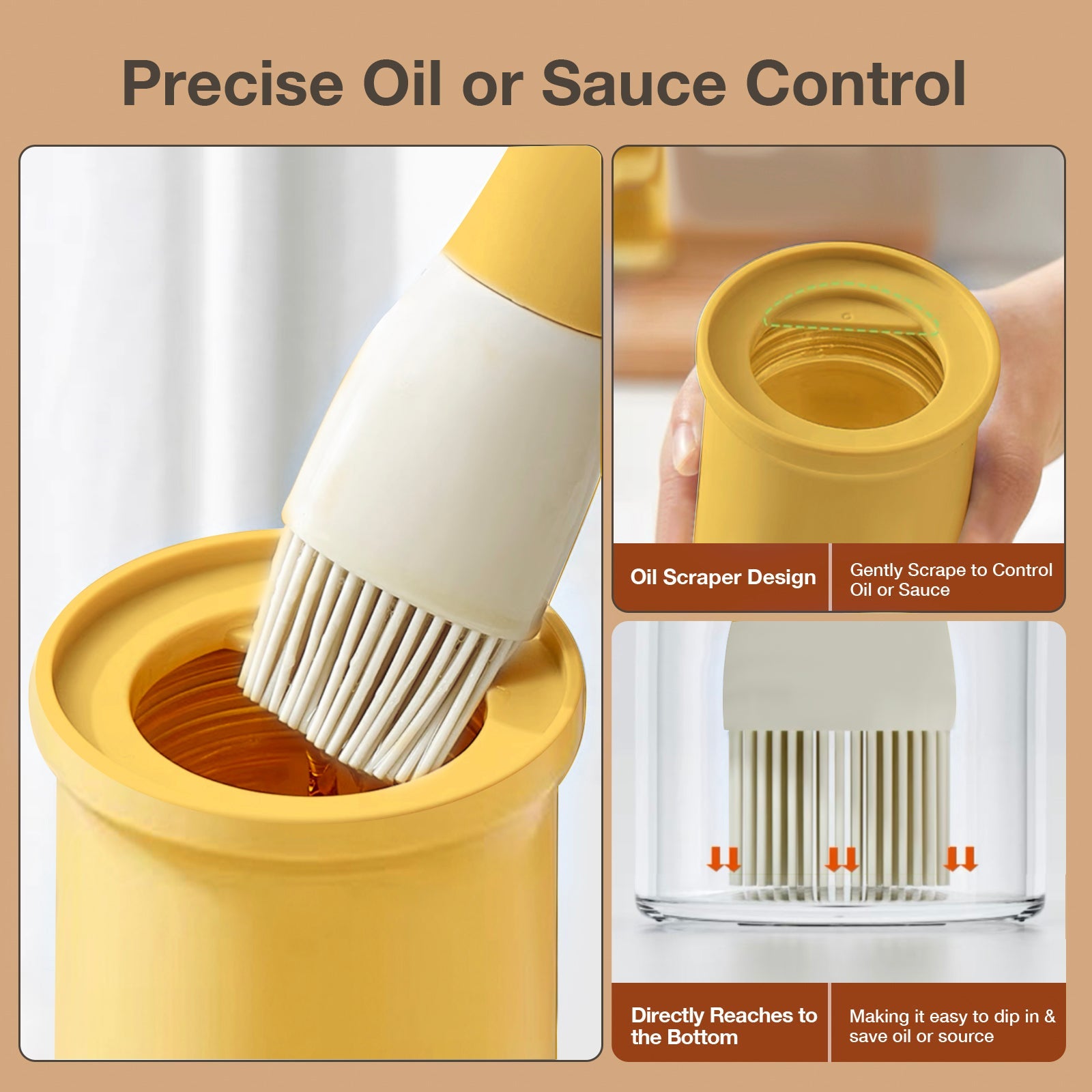 Glass Oil Dispenser Bottle with Silicone Food Grade Brush 10oz/300ml (Yellow)