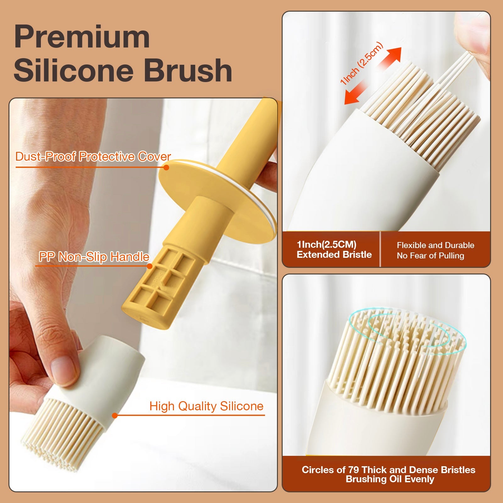 Glass Oil Dispenser Bottle with Silicone Food Grade Brush 10oz/300ml (Yellow)