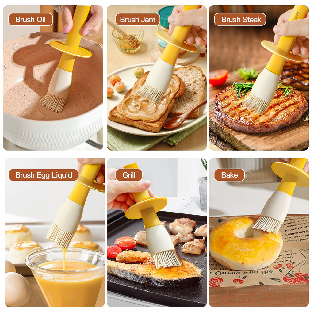 Glass Oil Dispenser Bottle with Silicone Food Grade Brush 10oz/300ml (Yellow)