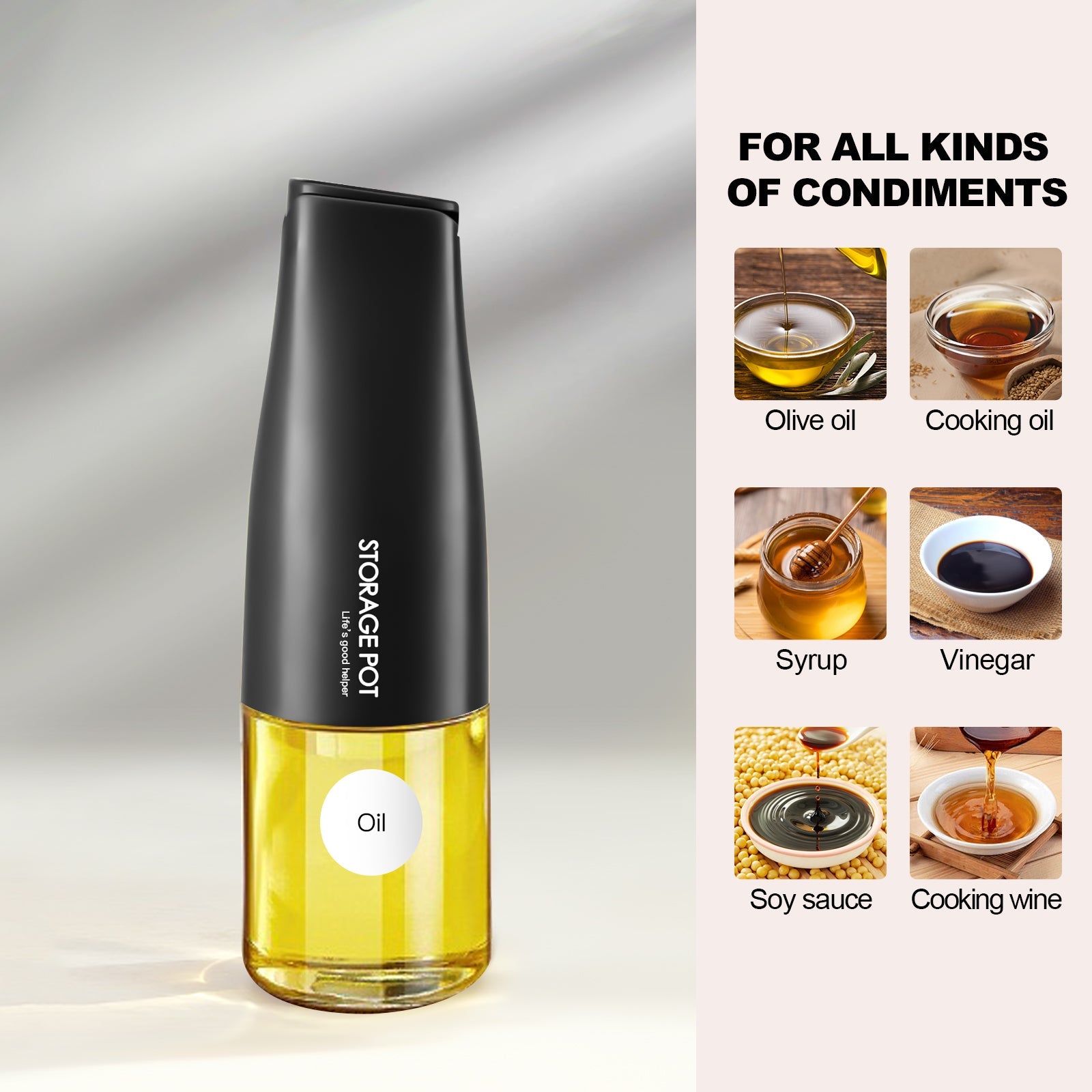 Auto-Flip Gravity Olive Oil & Soy Sauce Dispenser Bottle - 500ml/17oz Easy Cleaning, Leakproof(Black)