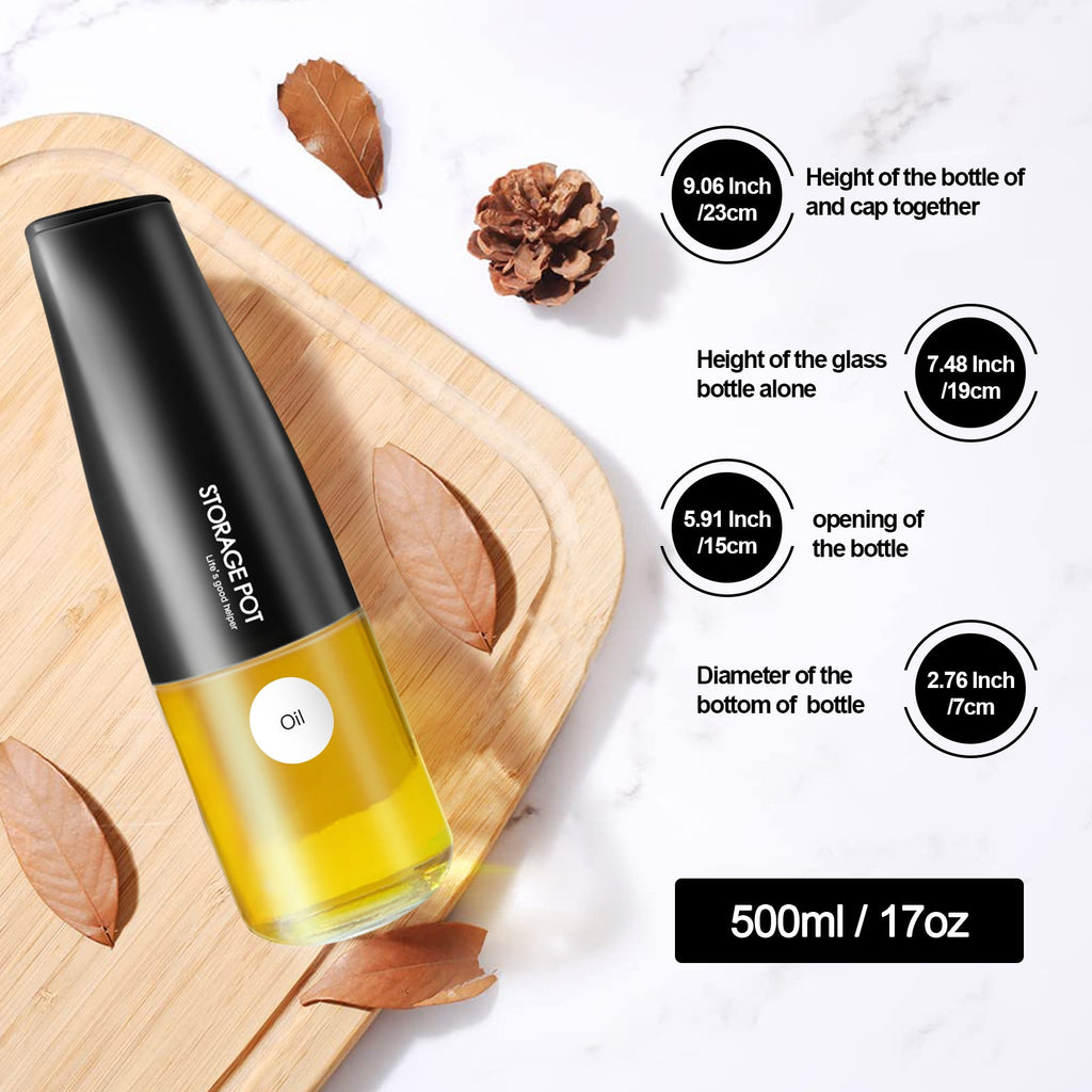 Auto-Flip Gravity Olive Oil & Soy Sauce Dispenser Bottle - 500ml/17oz Easy Cleaning, Leakproof(Black)