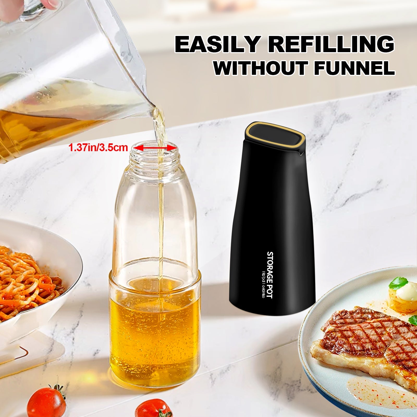 Auto-Flip Gravity Olive Oil & Soy Sauce Dispenser Bottle - 500ml/17oz Easy Cleaning, Leakproof(Black)