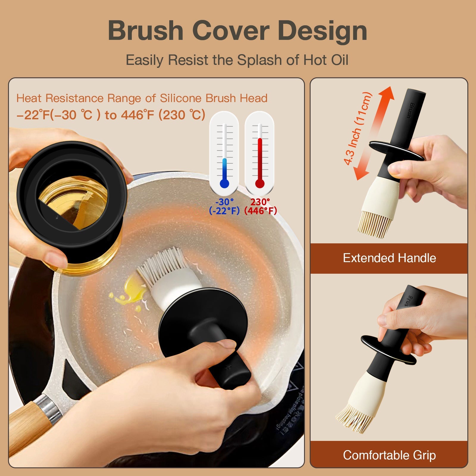 Glass Oil Dispenser Bottle with Silicone Food Grade Brush 10oz/300ml (Black)