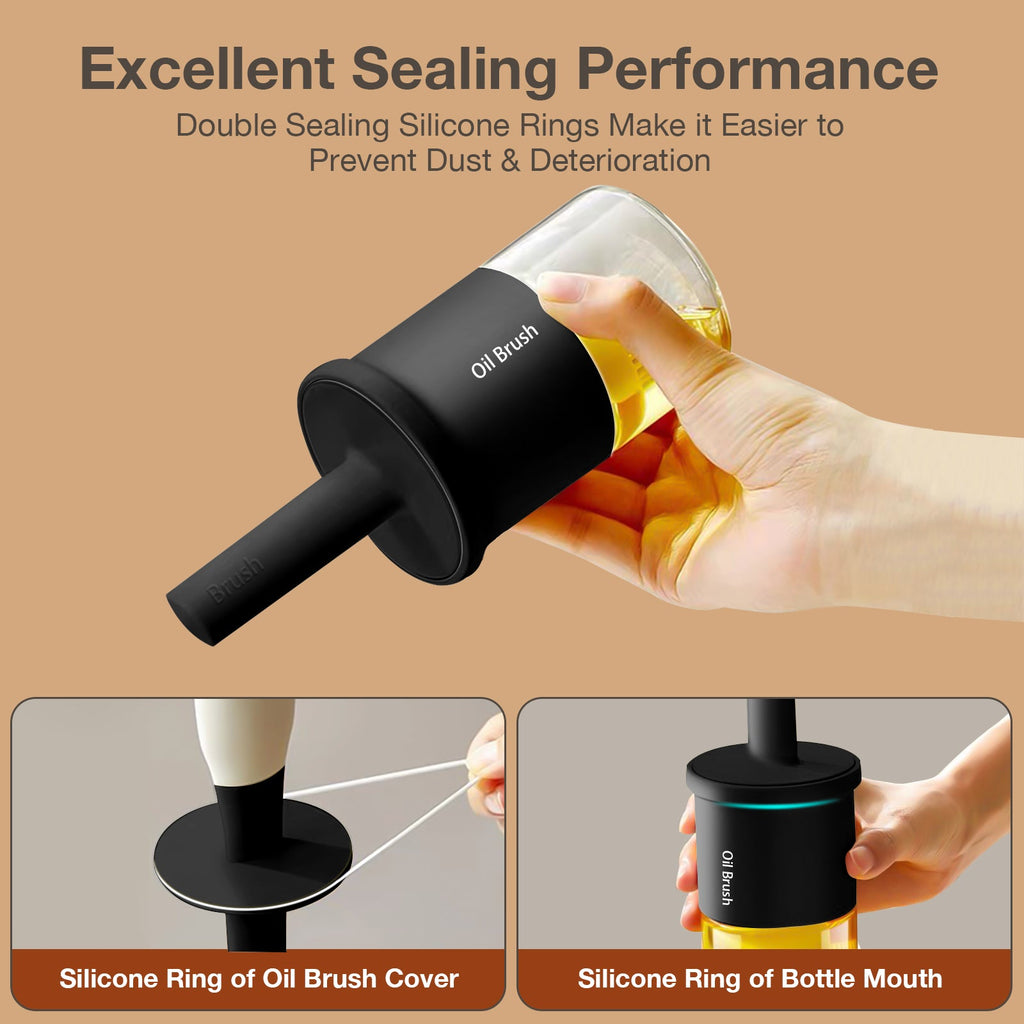 Glass Oil Dispenser Bottle with Silicone Food Grade Brush 10oz/300ml (Black)
