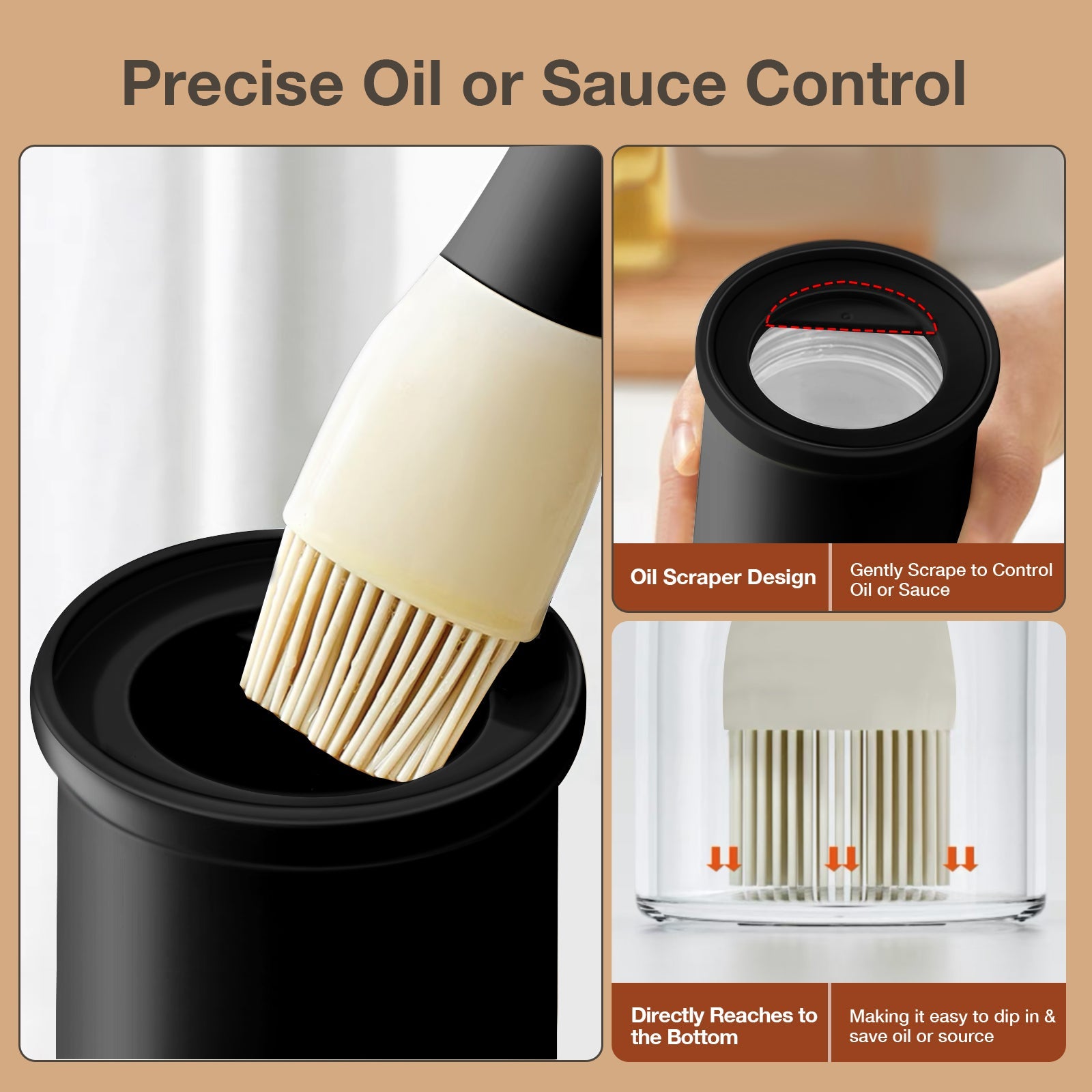 Glass Oil Dispenser Bottle with Silicone Food Grade Brush 10oz/300ml (Black)