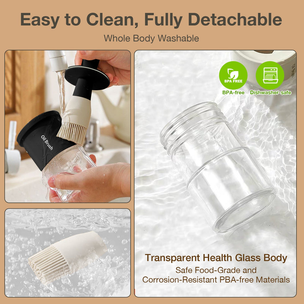 Glass Oil Dispenser Bottle with Silicone Food Grade Brush 10oz/300ml (Black)