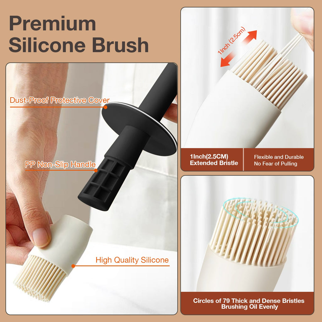 Glass Oil Dispenser Bottle with Silicone Food Grade Brush 10oz/300ml (Black)