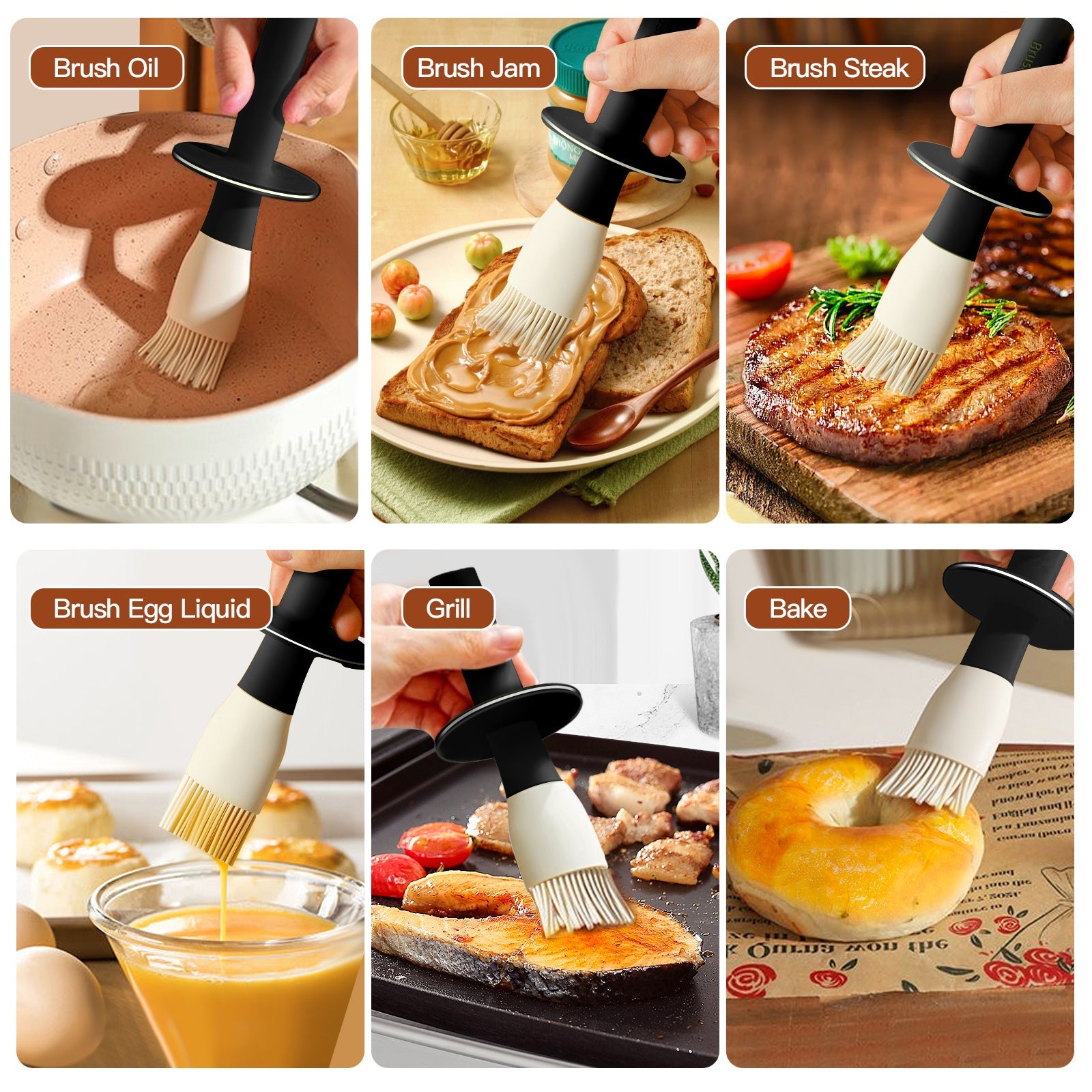 Glass Oil Dispenser Bottle with Silicone Food Grade Brush 10oz/300ml (Black)