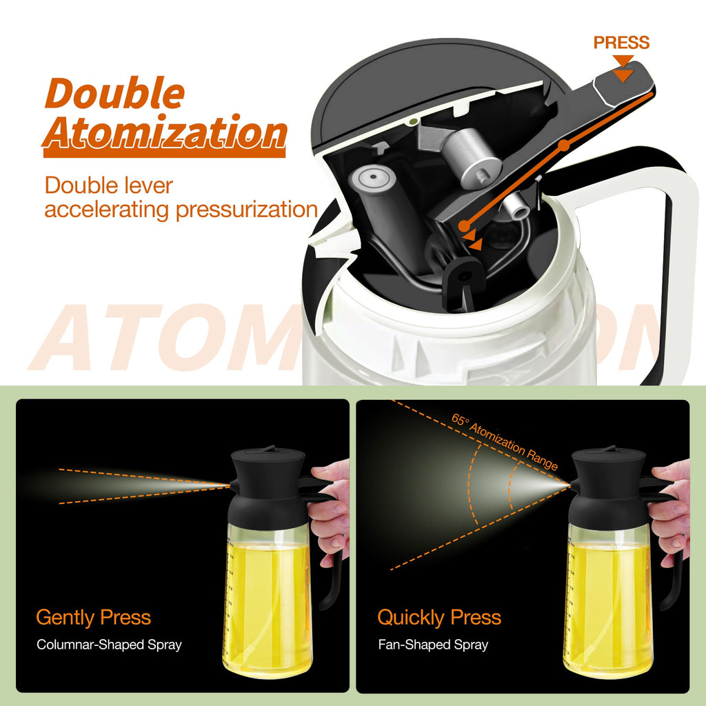 YARRAMATE 2-in-1 XL Olive Oil Dispenser & Sprayer - 18oz/550ml Food-Grade Oil Spritzer Bottle for Air Fryer, BBQ, Salad - Leakproof Kitchen Tool with 360° Spray (Black)