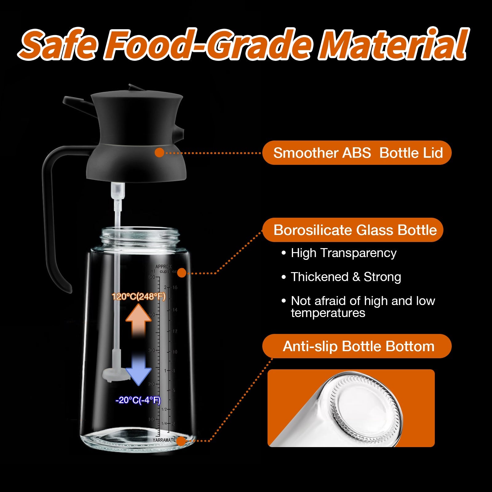 YARRAMATE 2-in-1 XL Olive Oil Dispenser & Sprayer - 18oz/550ml Food-Grade Oil Spritzer Bottle for Air Fryer, BBQ, Salad - Leakproof Kitchen Tool with 360° Spray (Black)