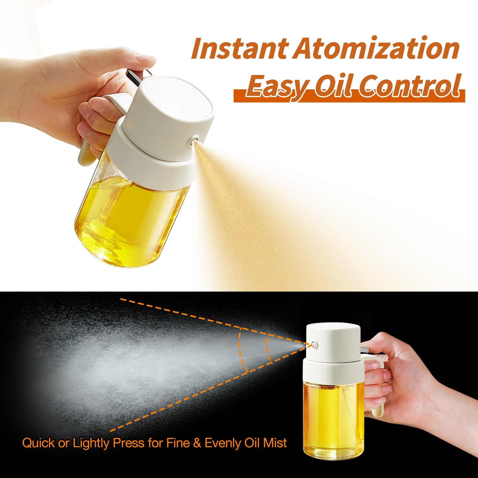 YARRAMATE Portable Mini Oil Sprayer 6.8 OZ/ 240 ML Premium Glass Olive Oil Spray Bottle for Kitchen, Outdoor BBQ, Camping Classic White