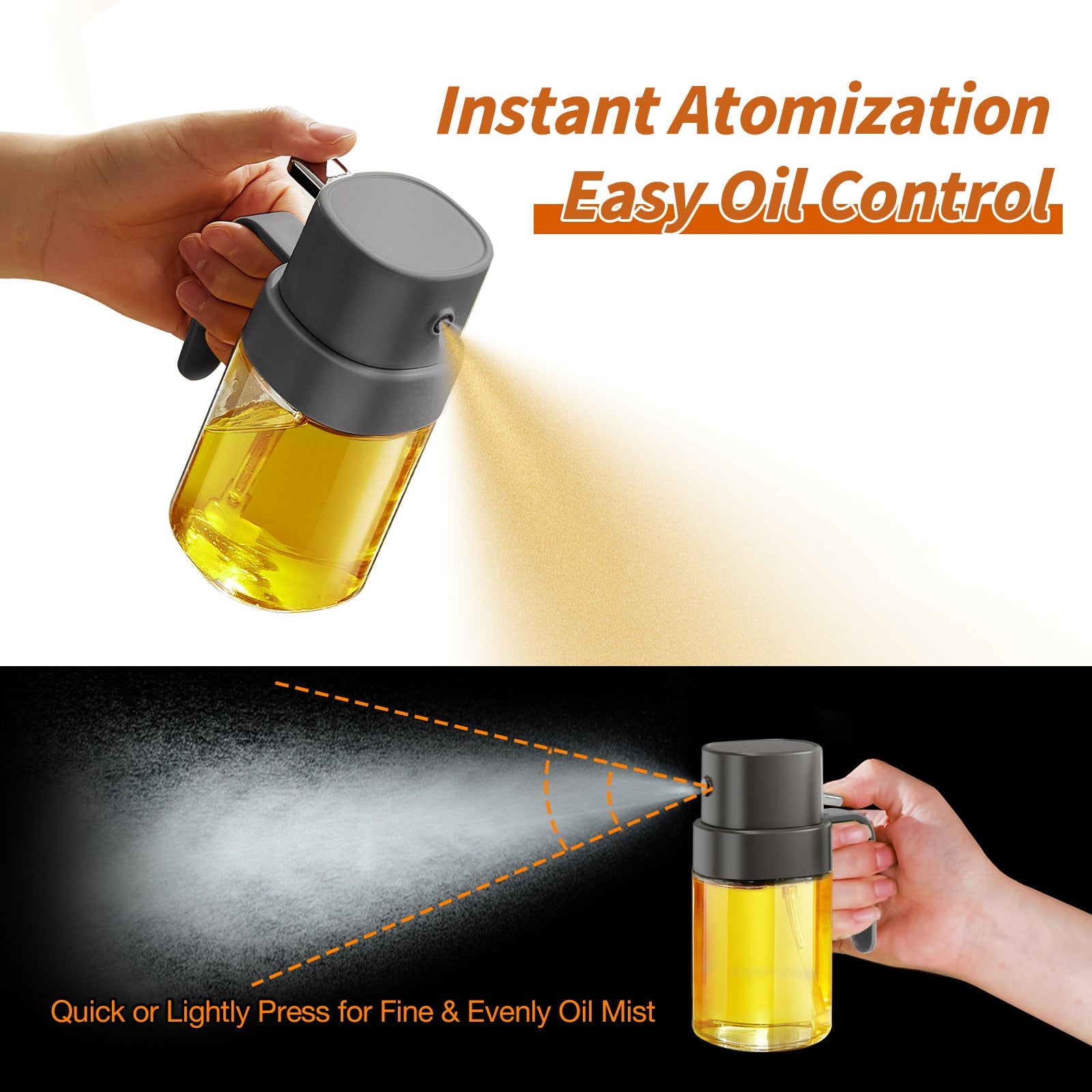 YARRAMATE Portable Mini Oil Sprayer 6.8 OZ/ 240 ML Premium Glass Olive Oil Spray Bottle for Kitchen, Outdoor BBQ, Camping Grey