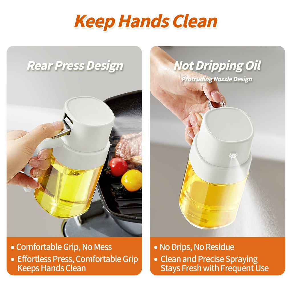 YARRAMATE Portable Mini Oil Sprayer 6.8 OZ/ 240 ML Premium Glass Olive Oil Spray Bottle for Kitchen, Outdoor BBQ, Camping Classic White