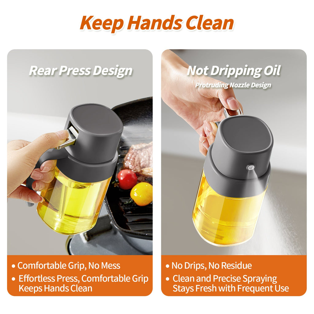 YARRAMATE Portable Mini Oil Sprayer 6.8 OZ/ 240 ML Premium Glass Olive Oil Spray Bottle for Kitchen, Outdoor BBQ, Camping Grey