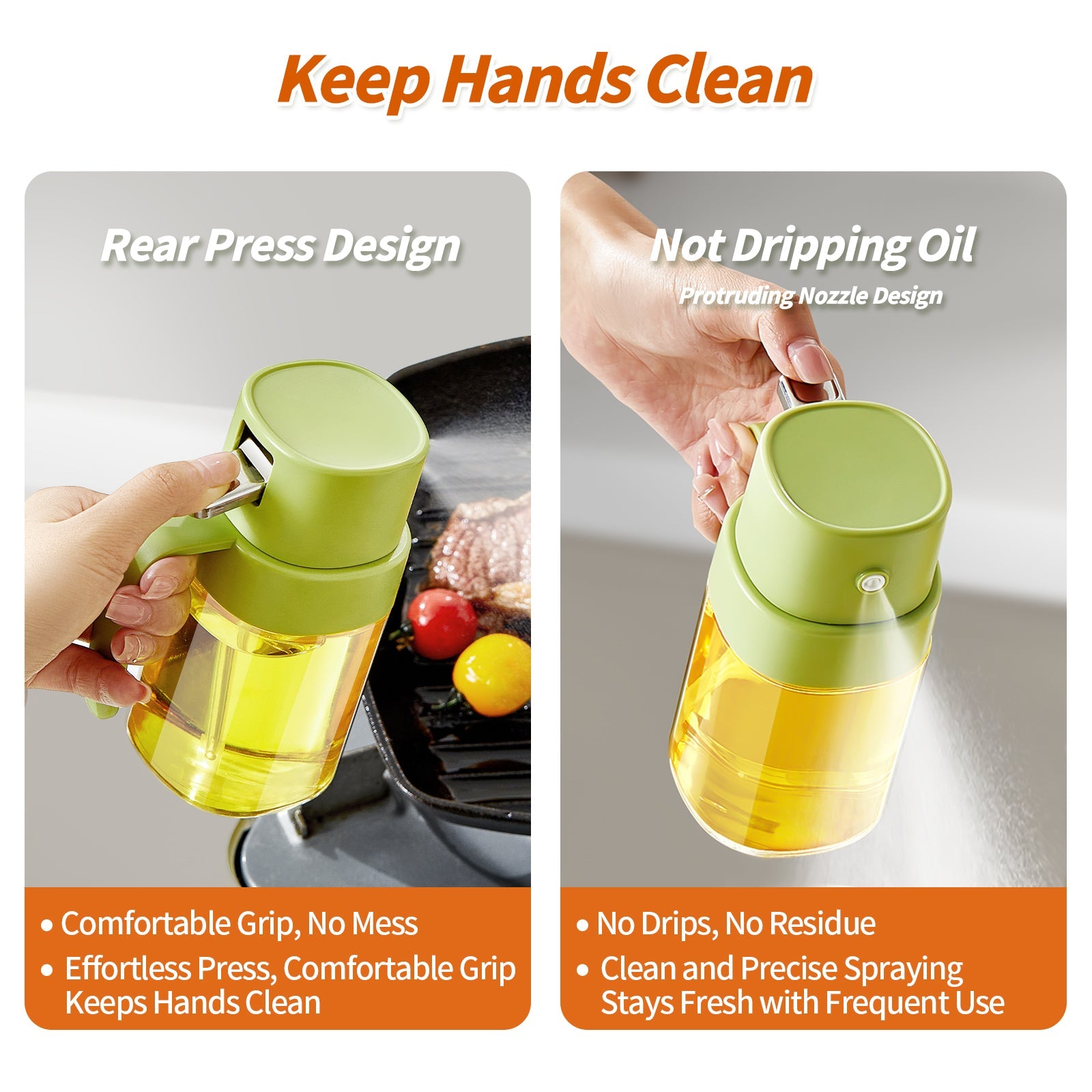 YARRAMATE Portable Mini Oil Sprayer 6.8 OZ/ 240 ML Premium Glass Olive Oil Spray Bottle for Kitchen, Outdoor BBQ, Camping Green