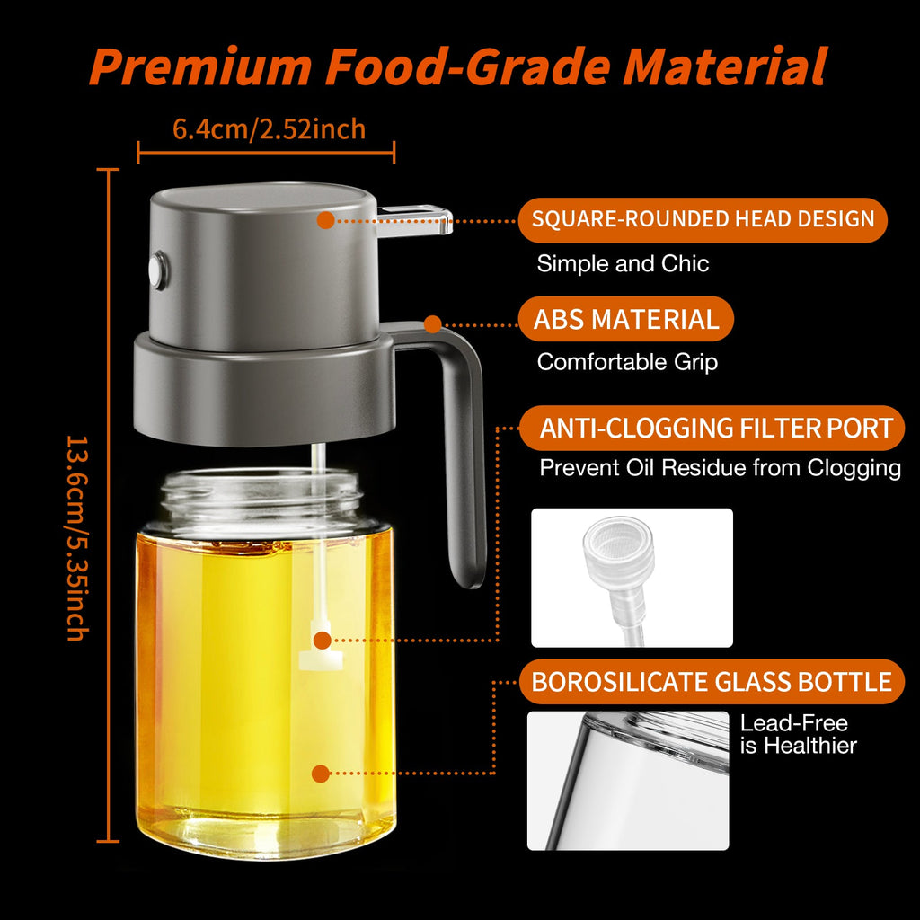 YARRAMATE Portable Mini Oil Sprayer 6.8 OZ/ 240 ML Premium Glass Olive Oil Spray Bottle for Kitchen, Outdoor BBQ, Camping Grey