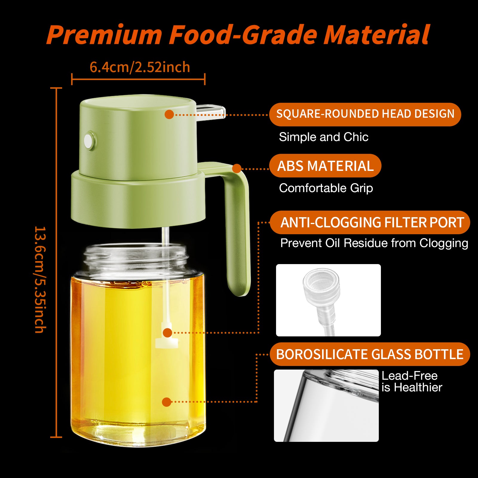 YARRAMATE Portable Mini Oil Sprayer 6.8 OZ/ 240 ML Premium Glass Olive Oil Spray Bottle for Kitchen, Outdoor BBQ, Camping Green