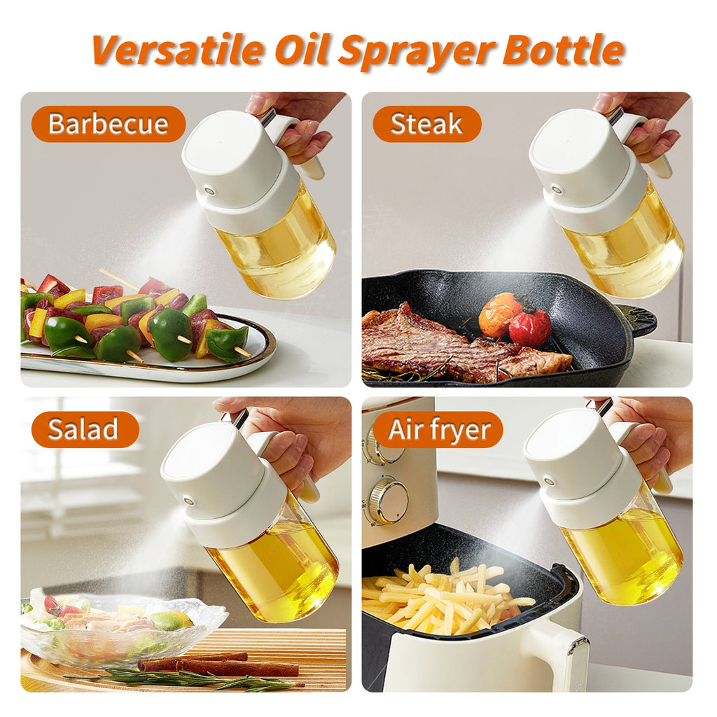 YARRAMATE Portable Mini Oil Sprayer 6.8 OZ/ 240 ML Premium Glass Olive Oil Spray Bottle for Kitchen, Outdoor BBQ, Camping Classic White