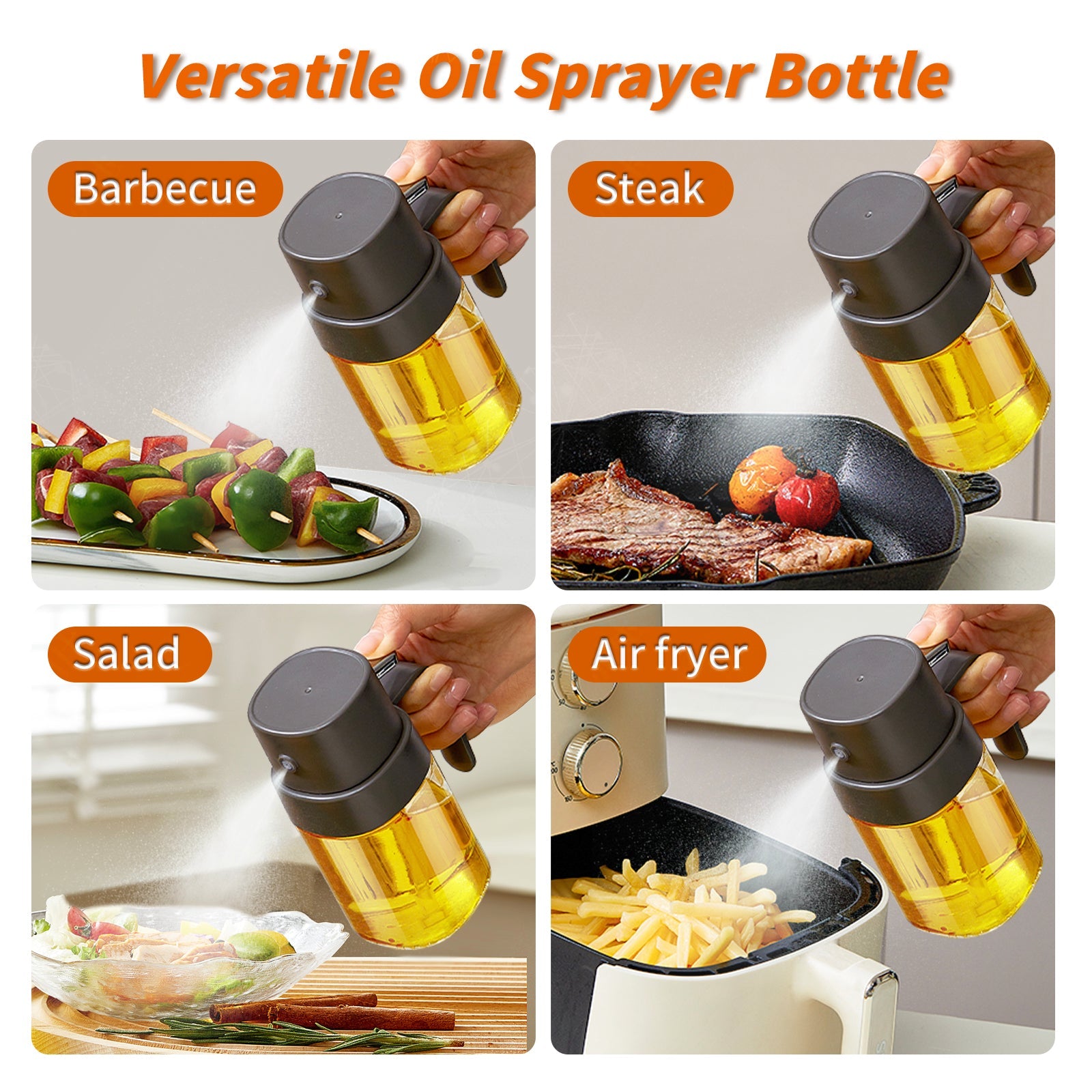 YARRAMATE Portable Mini Oil Sprayer 6.8 OZ/ 240 ML Premium Glass Olive Oil Spray Bottle for Kitchen, Outdoor BBQ, Camping Grey