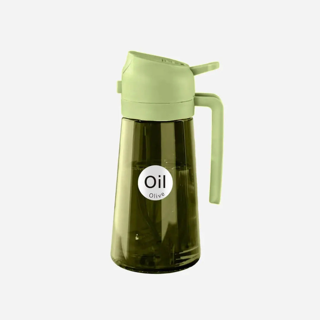 2 in 1 Oil Sprayer Bottle Dispenser, 16oz Glass Olive Oil Sprayer, Cooking Oil Sprayer Bottle for Kitchen Salad, Grill, BBQ, Dark Green (Sticker Included)