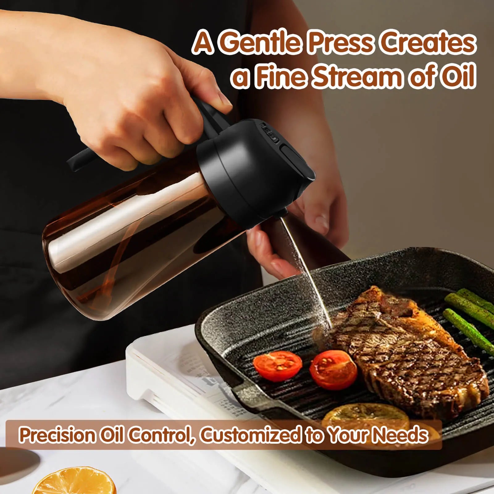 2 in 1 Oil Sprayer Bottle Dispenser 2Pcs 16oz Glass Olive Oil Sprayer Cooking Oil Sprayer Bottle for Kitchen Salad, Grill, BBQ, Dark Brown (Sticker Included)