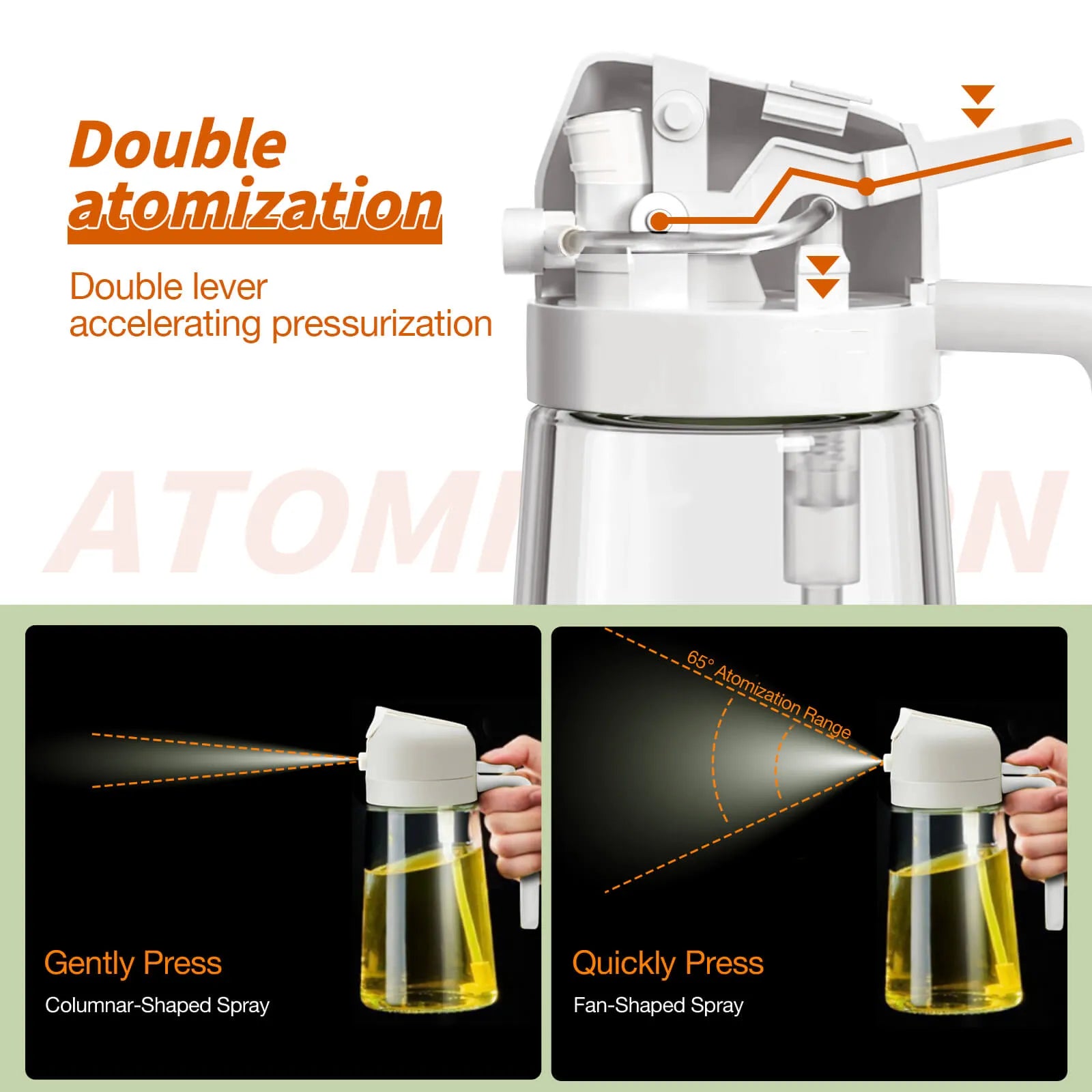 YARRAMTE 2 in 1 Oil Sprayer Bottle Dispenser 16oz/470ml Glass Olive Oil Sprayer Cooking Oil Sprayer Bottle for Kitchen Salad, Grill, BBQ (With Stickers)