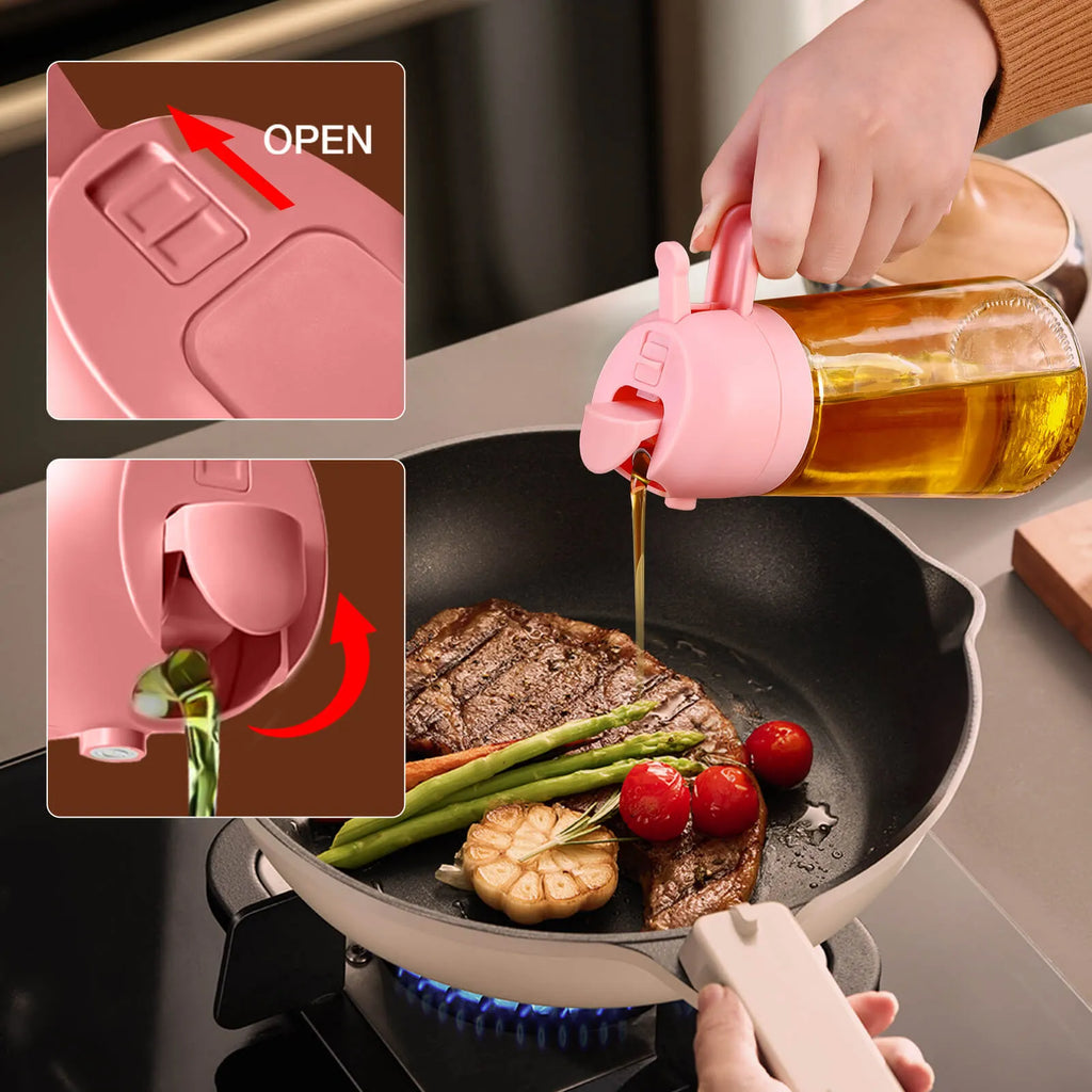 Set of 2 16oz/470ml 2 in 1 Oil Spray Bottle for Air Fryer, BBQ, Salad (With Stickers）